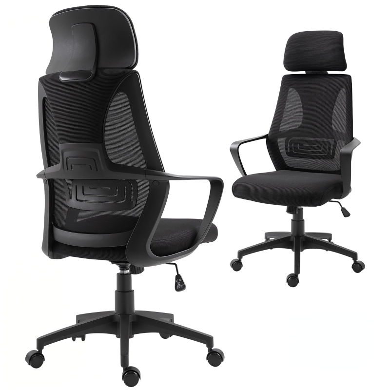 Vinsetto Chaise bureau ergonomique, fauteuil de bureau en maille, appui-tête, hauteur réglable, 64 x 55 x 116-126 cm, noir