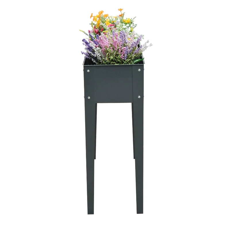 Outsunny Verhoogd bloembed plantenbak kruidenbed 3 afvoergaten bloembak met metalen poten