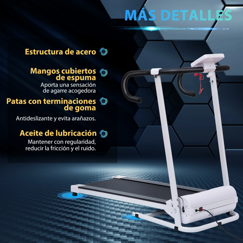 HOMCOM Cinta de Andar Plegable Cinta de Correr Eléctrica Velocidad de 1-10km/h con Pantalla LCD y Carga Máx. 110 kg para Fitness Hogar Oficina 125x61x118 cm Blanco y Negro