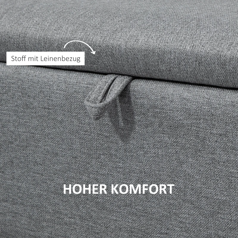 HOMCOM Zitbank, Opbergkist, Gestoffeerde Bank, Linnenlook, tot 150kg, 101x38,5x44,5 cm, Grijs(m-6)