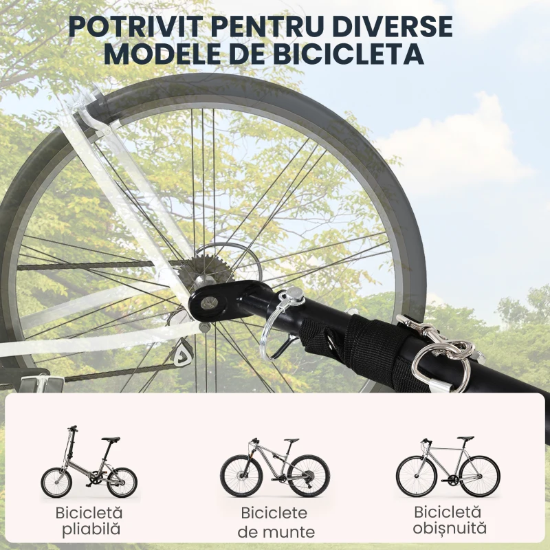 HOMCOM Remorcă Bicicletă cu Pereți Pliabili, Cârlig și 4 Reflectoare, din Oțel și PE, 139x71.5x49 cm, Negru(m-8)