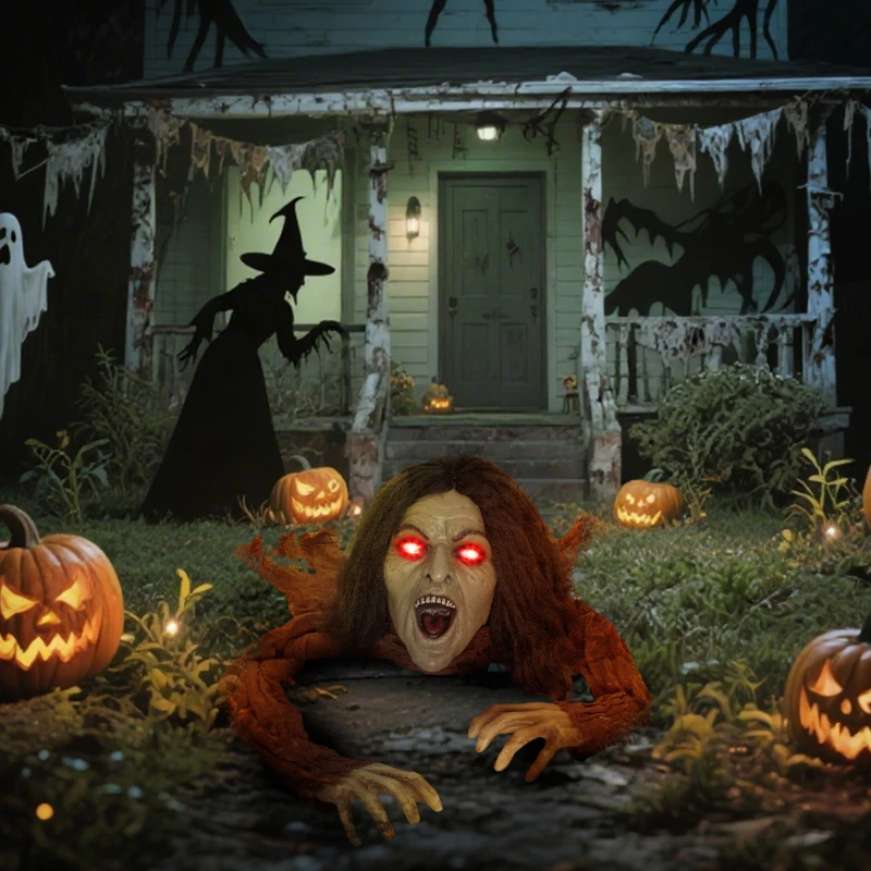 Outsunny Kruipende Zombie Decoratie voor Halloween, Geluid, Licht, Batterijvoeding
