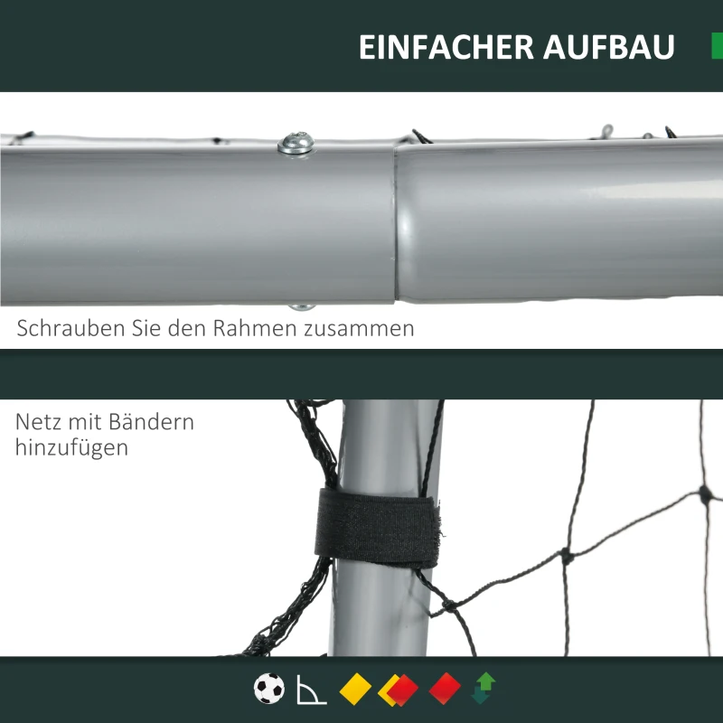 SPORTNOW Voetbaldoel weerbestendig, stabiel metalen frame, scheurvast net, 160H x 240L x 85B cm, Grijs