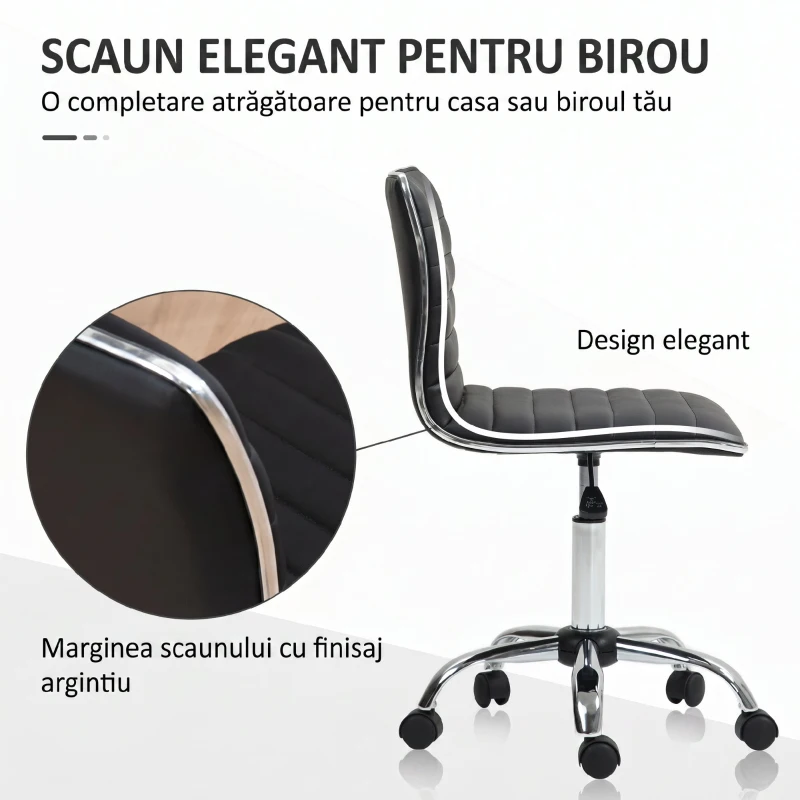 HOMCOM Scaun de birou ergonomic din piele PU, cu înălțime reglabilă, șezut rotativ și roți, negru
