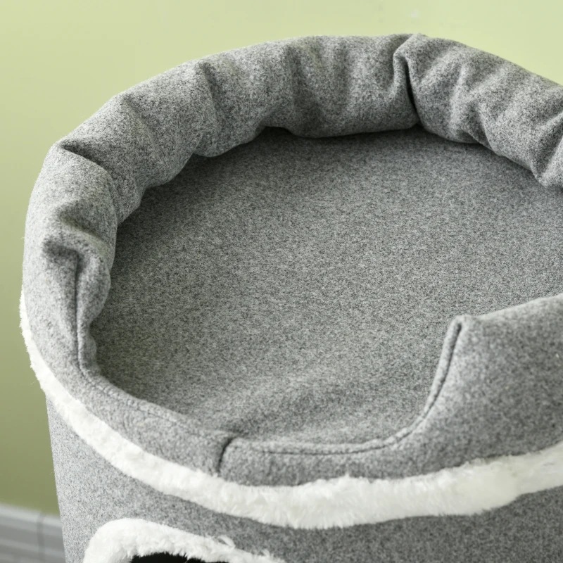 PawHut Kattenkrabpaal Krabton, 2 Kattenholen, 4 Ligplekken, 4 Krabpalen, 57 x 57 x 99 cm, Grijs + Wit
