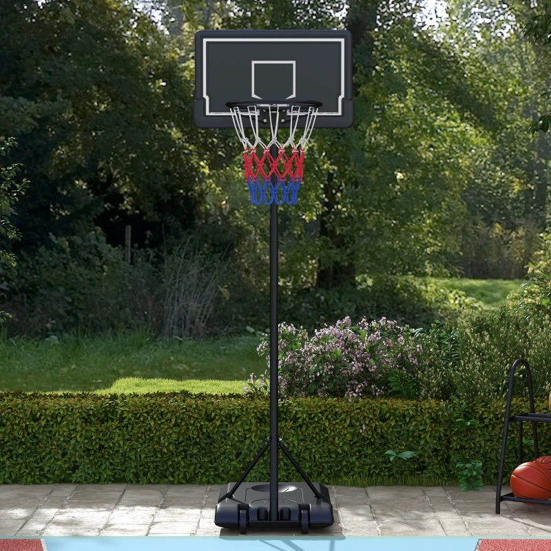 SPORTNOW Basketbalstandaard, verstelbaar in hoogte, mobiel, vulbaar, met een onbreekbaar achterbord, korfhoogte 1,82 - 2,13 m, zwart