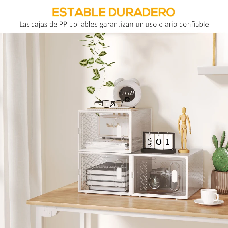 HOMCOM Organizador de Zapatos Modular Estantería Modulable con 8 Cubos Puertas Magnéticas 28x36x21 cm Transparente