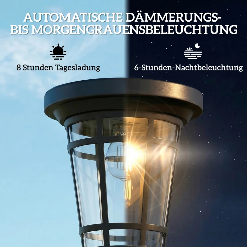 Outsunny Solar Lantaarn 2-delig Set Staande Lamp 180cm Verstelbaar met 2 Helderheidsmodi Lichtsensor Schakelaar, IP44