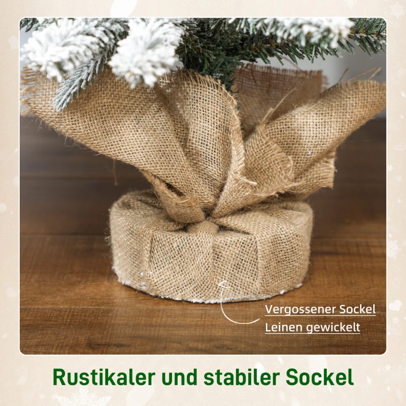HOMCOM Mini Kunstkerstboom 90 cm met sneeuw, 486 takken, cementvoet met linnenbekleding