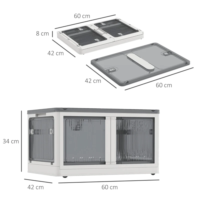 HOMCOM Opbergdoos, set van 3, inklapbaar, met wielen, 60 x 42 x 34 cm, wit