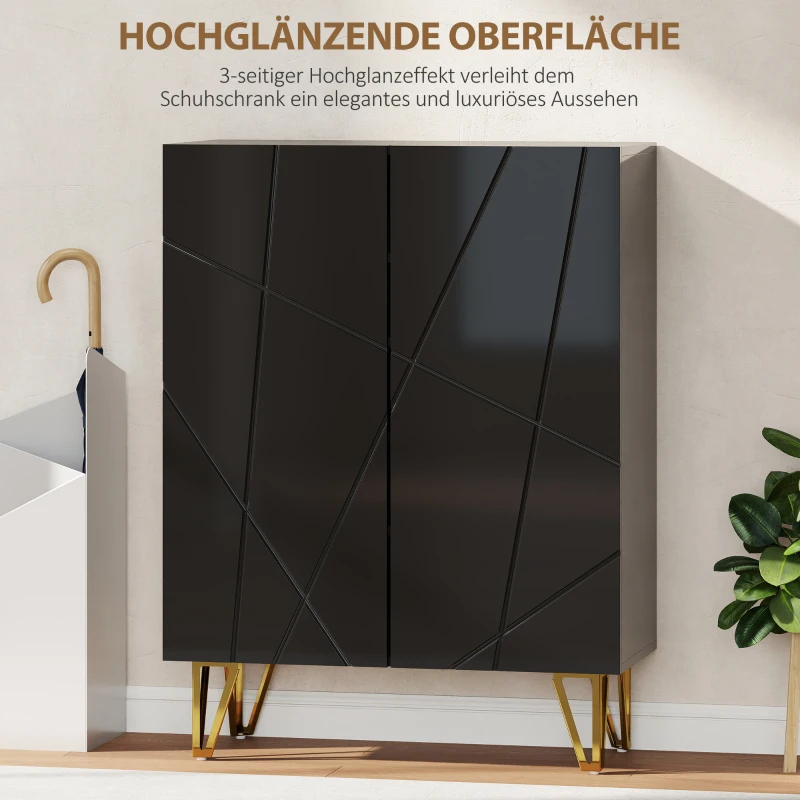 HOMCOM Schoenenkast met 2 Deuren, Schoenenrek, Schoenenopberging met 3 Verstelbare Planken 72 x 31,5 x 95 cm, Zwart(m-6)