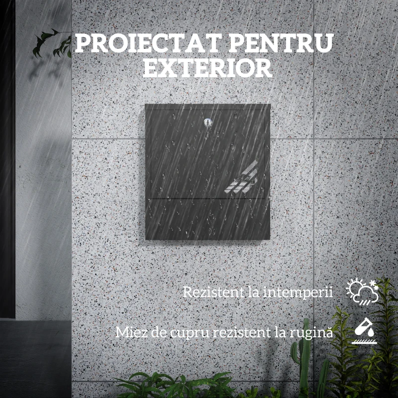 HOMCOM Cutie Poștală de Perete din Metal cu Fereastră și Serratura, 30x8.5x32.5 cm, Gri Carbon