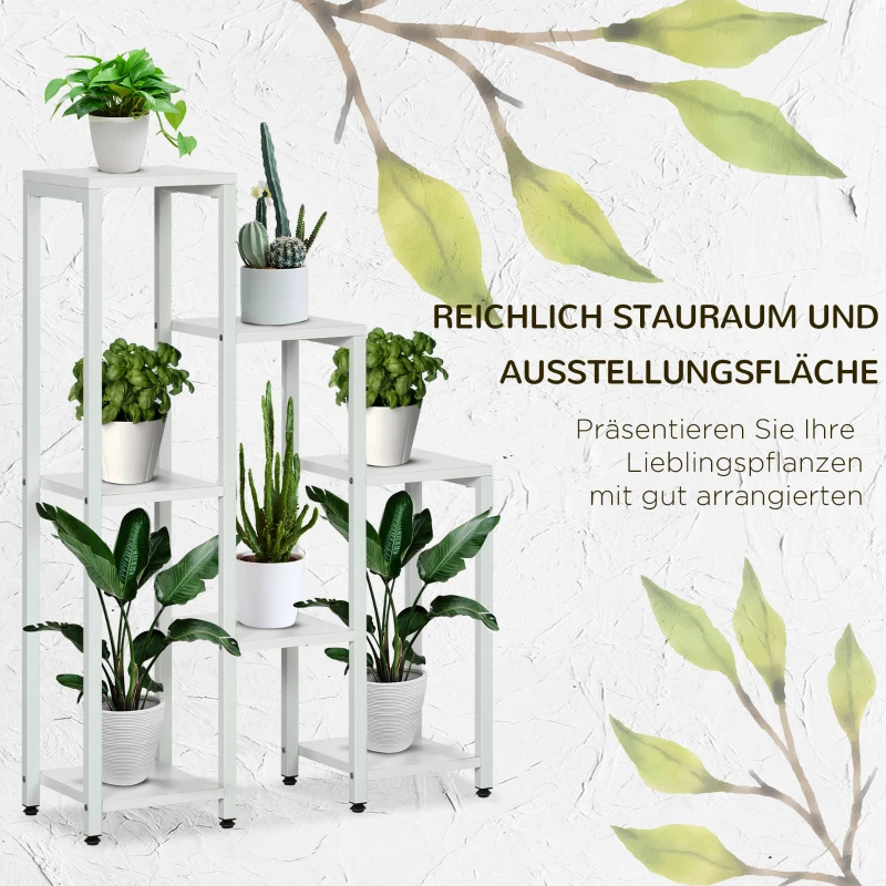 Outsunny Bloemenstandaard, Plantenstandaard, 7 Niveaus, voor Binnen- en Buitengebruik, Staal, wit, 65 x 23 x 94,5 cm
