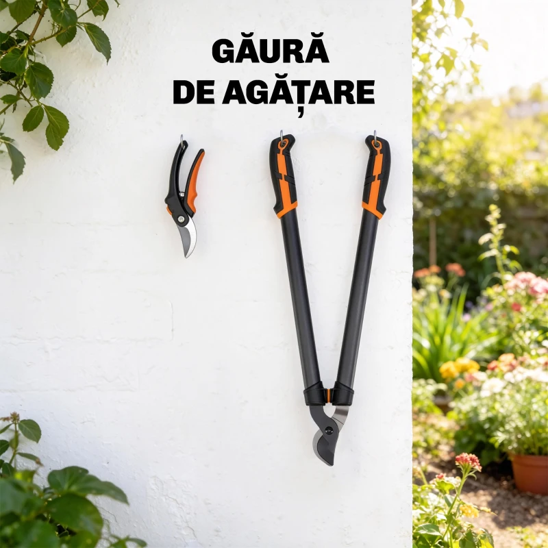 Outsunny Set Foarfeci Grădinărit 2 Piese cu Foarfecă, Mâner Moale și Blocare, 69,5x24x2,5 cm, Portocaliu