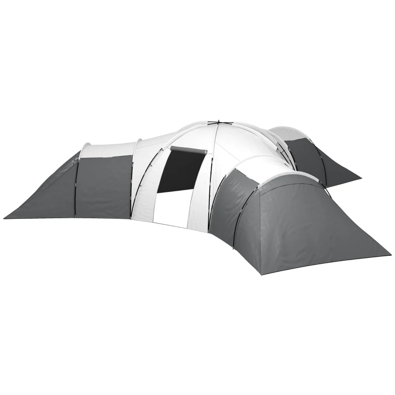 Outsunny Kampeertent voor 6-9 personen, 4 kamers, voortent, waterdicht, 615x 615x225cm, Grijs