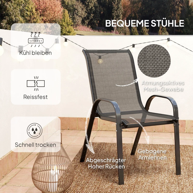 Outsunny Bistro-set 3-delig Weerbestendig tuinmeubelset met glazen tafel Stapelbare tuinstoelen Zwart