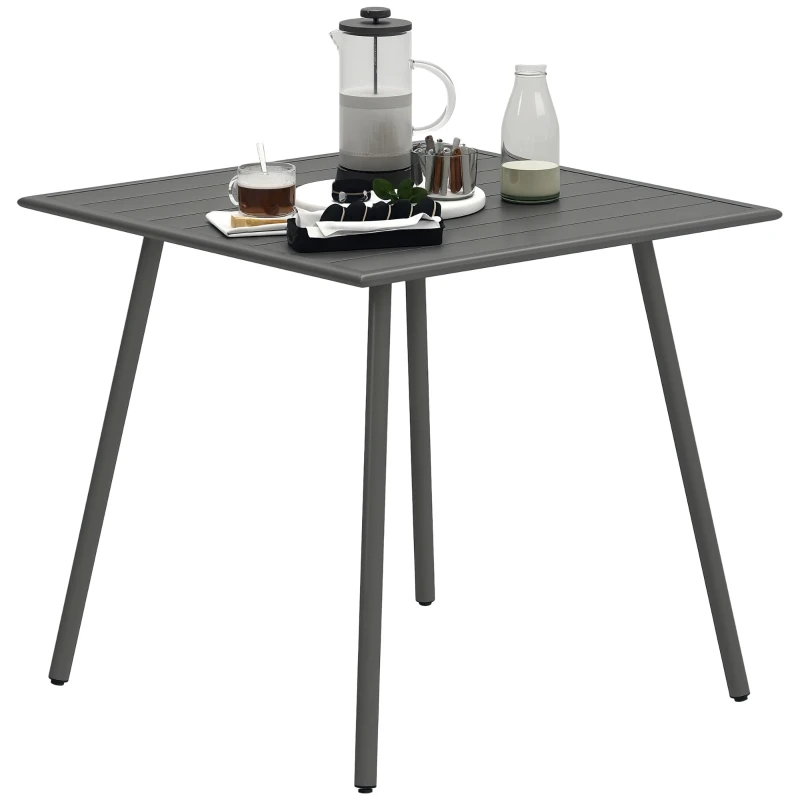 Outsunny Tuintafel, Buiteneettafel voor 4 Personen, Stalen Frame, Makkelijk te Reinigen, Roestbestendig, 80 x 80 x 74 cm, Grijs
