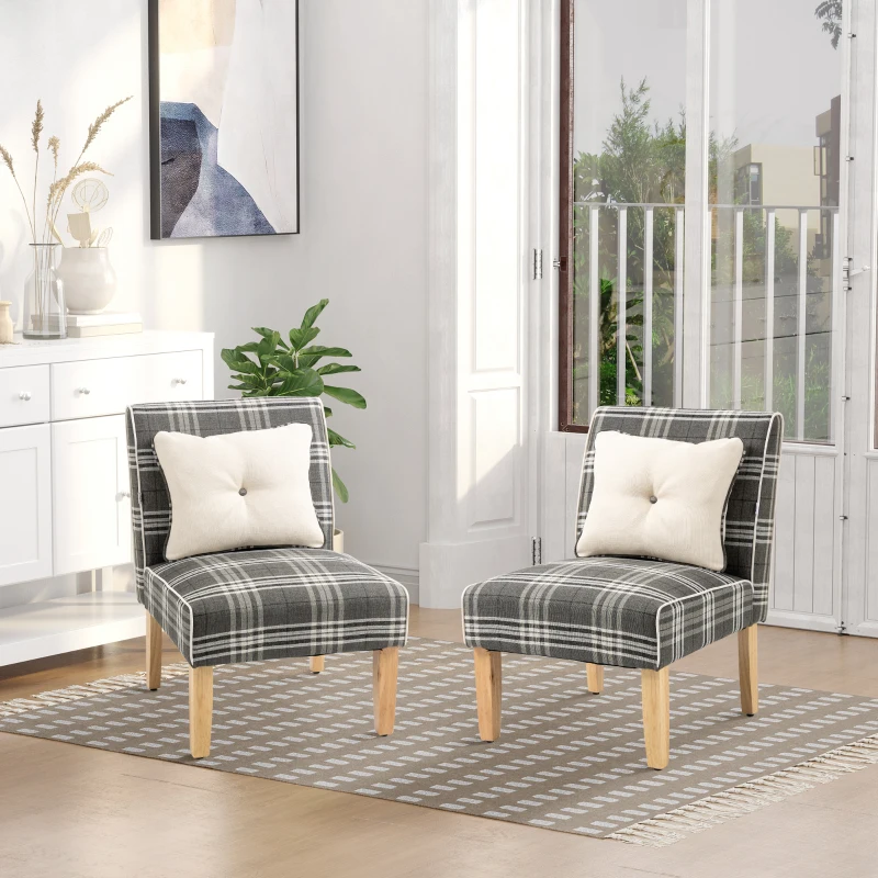 HOMCOM Modern Dining Chairs Set of 2, Accent Chair with Patterned Upholstery, Throw Pillows and Rubber Wood Legs, for Kitchen Living Room, Grey