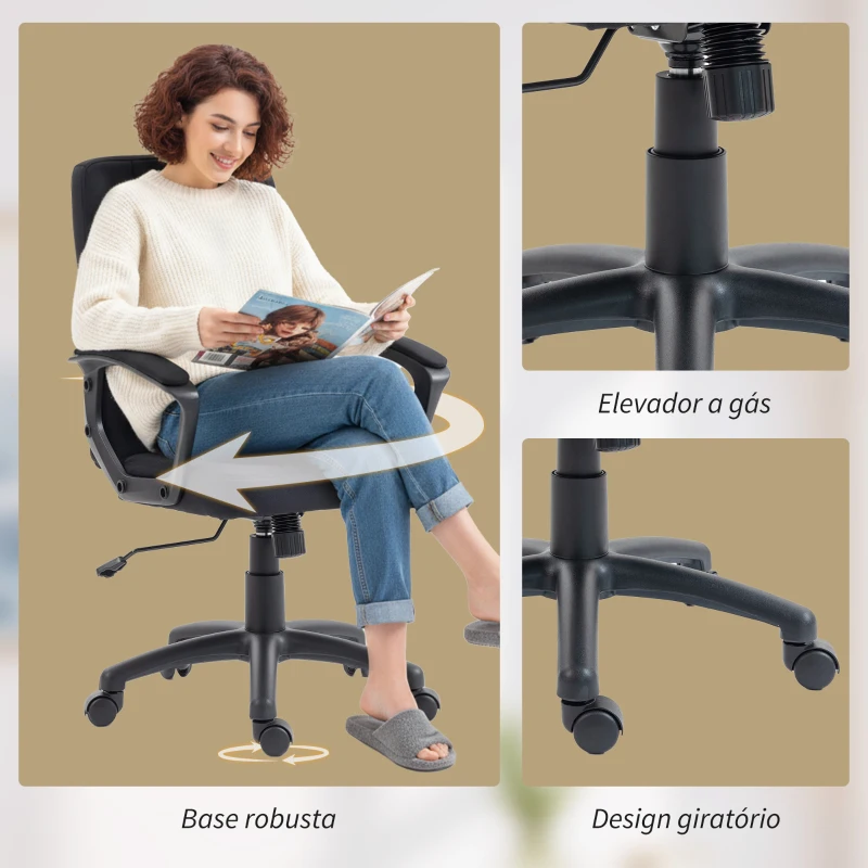 Vinsetto Cadeira de Escritório Giratória com Altura Ajustável e Apoio para os Braços Estilo Moderno 59x63x96-105,5 cm Preto