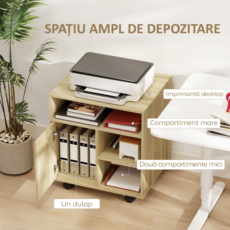 HOMCOM Dulăpior pentru Imprimantă cu Rafturi Deschise și Compartiment din Lemn, 60x50x65,5 cm, Nuanță Lemn