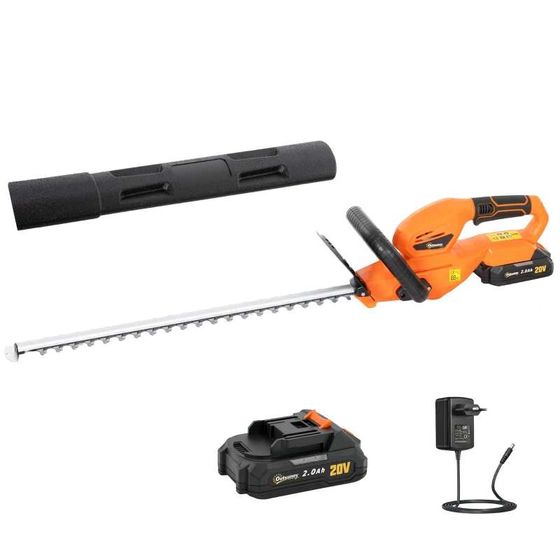 Outsunny elektrische draadloze heggenschaar met 100W motorvermogen, 51 cm snijlengte, ABS, oranje