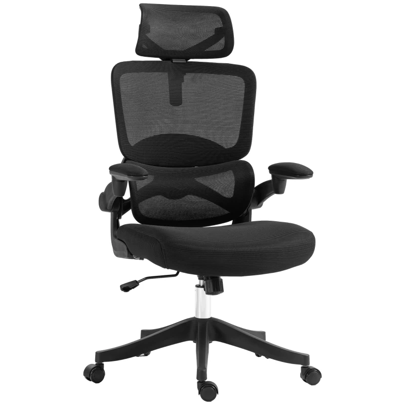 Vinsetto Scaun de Birou Reglabil pe Înălțime cu Funcție de Înclinare și Suport Lombar, 62x58x120-133 cm, Negru