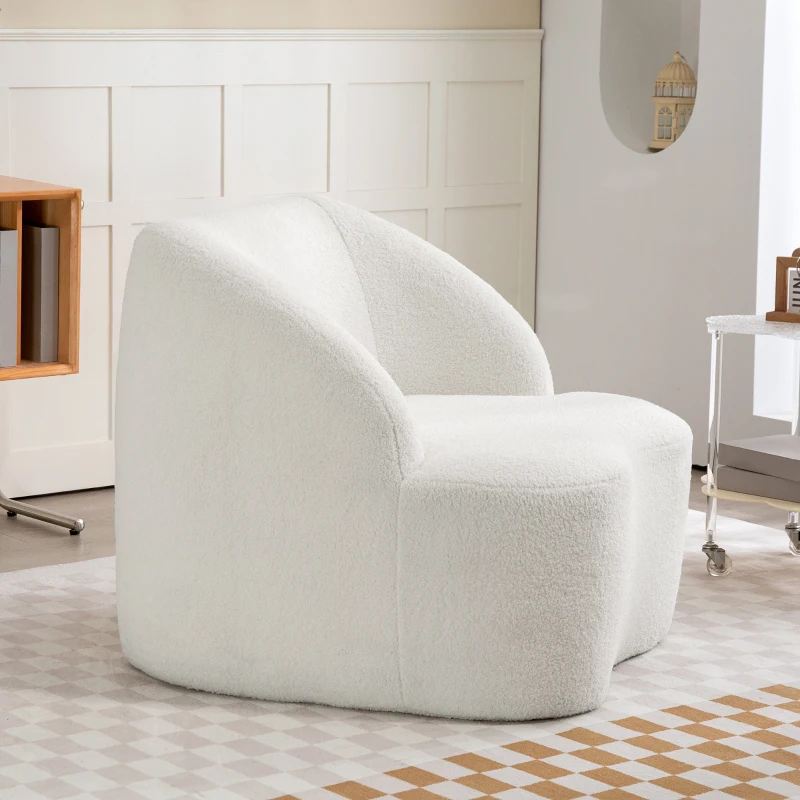 HOMCOM Sillón de Lectura Tapizado en Borreguito Diseño Curvo Acolchado Grueso No Requiere Montaje Crema