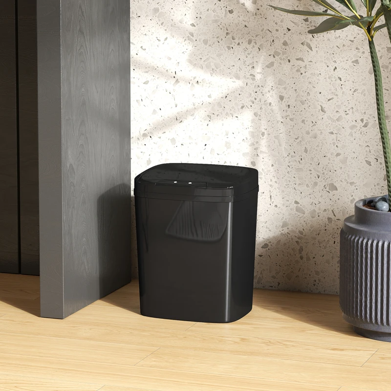 HOMCOM Cubo de Basura Cocina Automático 15 L con Sensor Infrarrojo y Modo Manual Anillo de Retención Antihuellas Negro