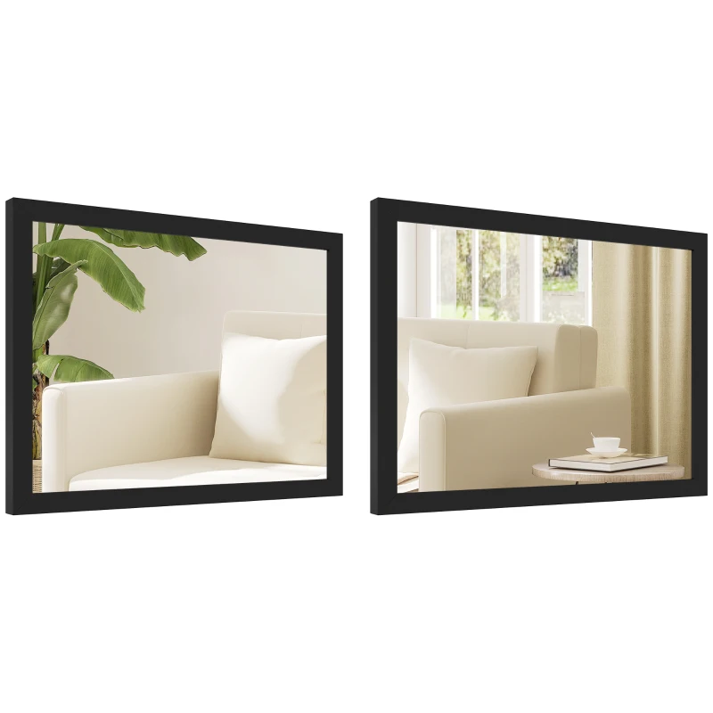 HOMCOM Wall Bathroom Mirror, 30 x 40 cm Wall-Mounted Mirror for Living Room, Bedroom, Hallway, Set of 2, Black