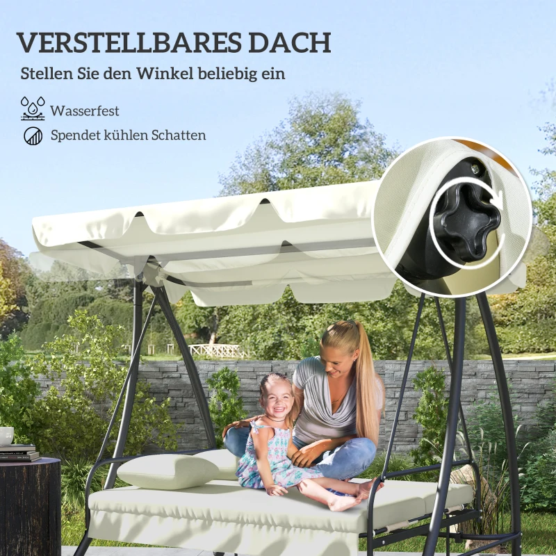 Outsunny Hollywoodschommel, Schommelbank met Ligfunctie, 3 Zits, Metaal+Polyester, 200 x 125 x 170 cm, Wit