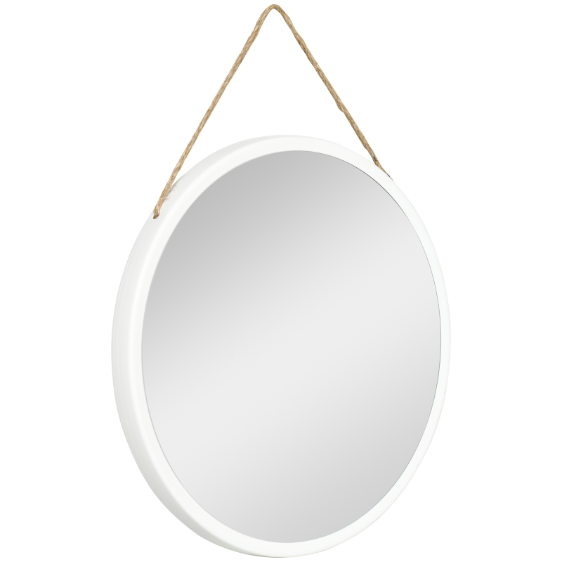 HOMCOM Espejo Decorativo de Pared 30x30 cm Espejo Redondo de Metal con Cuerda para Salón Entrada Estilo Moderno Blanco