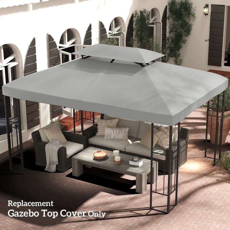 Outsunny Toldo de Substituição 4x3m para Pérgola de Jardim 2 Níveis Respirável com 10 Orifícios de Drenagem Cinza Claro