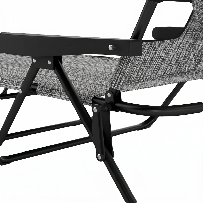 Outsunny Zonnebed Tuinligstoel Relaxlig, opvouwbaar, weerbestendig, 194 cm x 72 cm x 31 cm, Zwart + Grijs