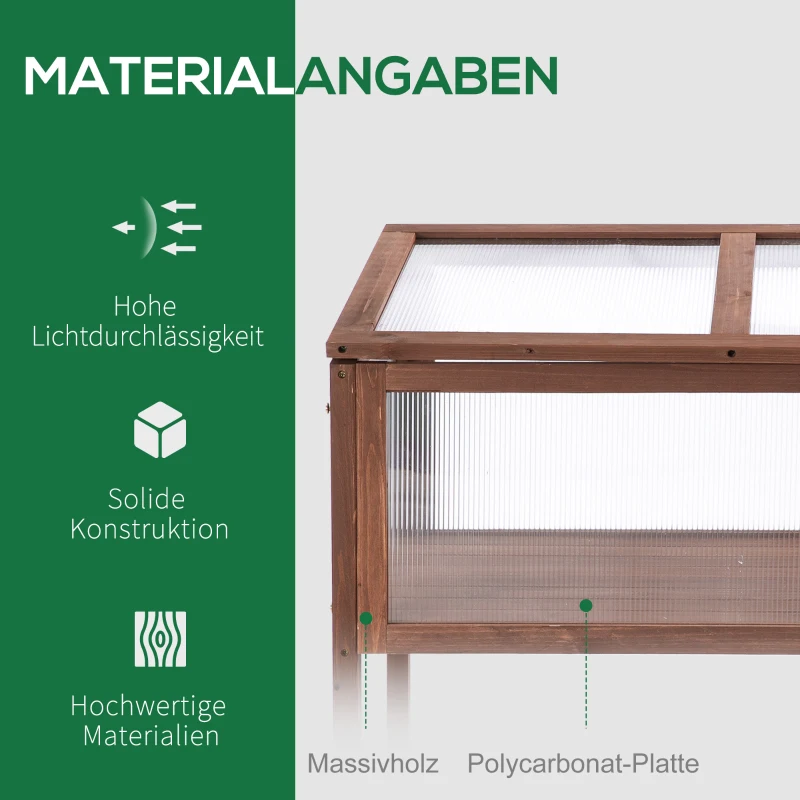 Outsunny Verhoogd frame van hout koude kas kruidenbed voor tuin balkon bruin hout pc-plaat