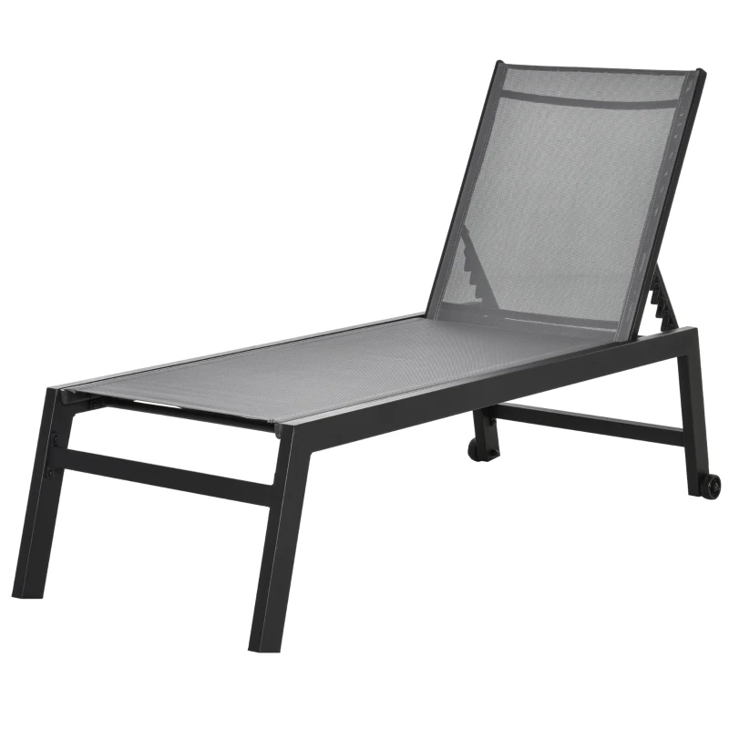 Outsunny Ligstoel tuinstoel relaxstoel 5-traps rugleuning tuinmeubel aluminium grijs