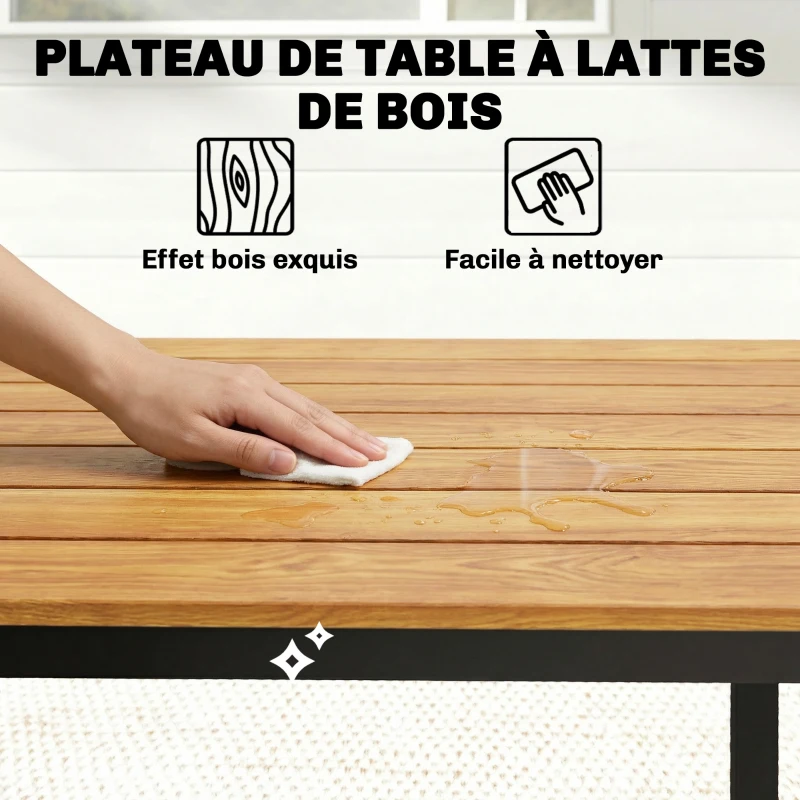 Outsunny Table de jardin pour 6 à 8 personnes, table à manger extérieure plateau à lattes en bois massif, 180x86x74cm, teck