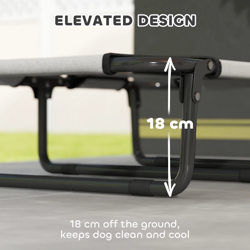 PawHut Portable Raised Dog Bed, Elevated Pet Cot with Breathable Mesh for Indoor Outdoor, for Small Medium Dogs, Light Grey