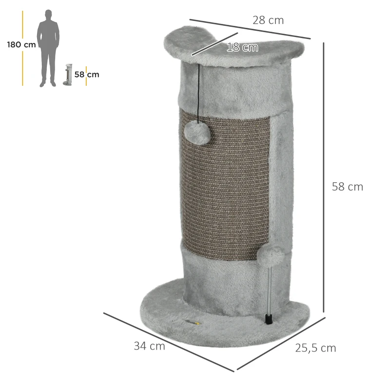 PawHut Krabpaal met speelgoed, inclusief 2 ballen. Zacht pluche, 34 cm x 25,5 cm x 58 cm, Grijs