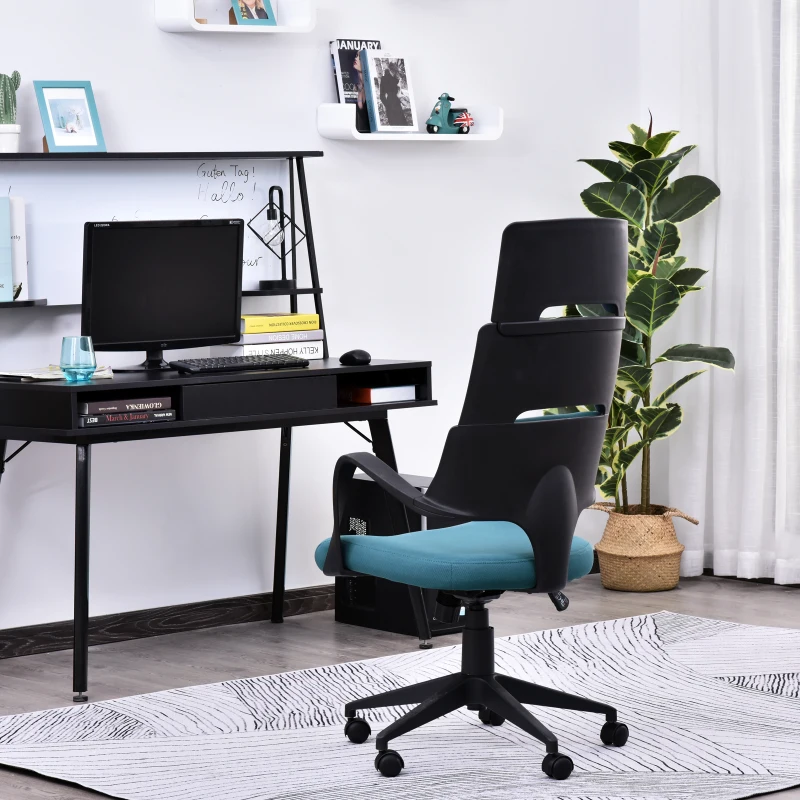HOMCOM Fauteuil de bureau 67L x 60l x 118-127H cm rembourré réglable pivotant 360° bleu