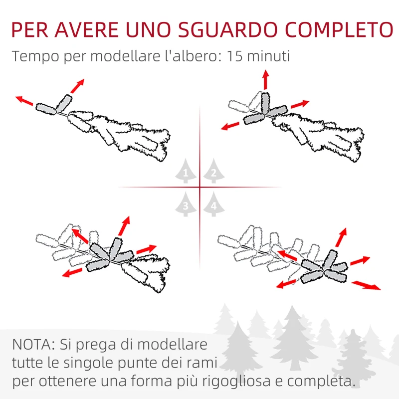 HOMCOM Albero di Natale Artificiale da 180 cm con 1821 Rami e Base in Metallo, Verde