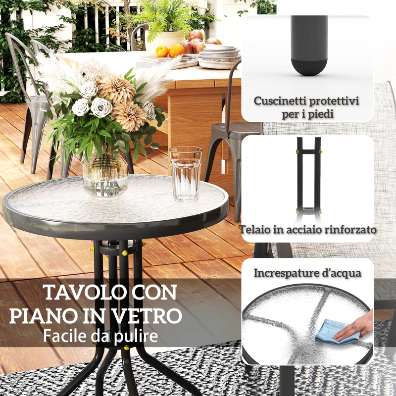 Outsunny Set da Giardino 3pz con 2 Sedie da Giardino 54x71x93 cm e Tavolino Rotondo Ø60x71 cm in Acciaio Grigio