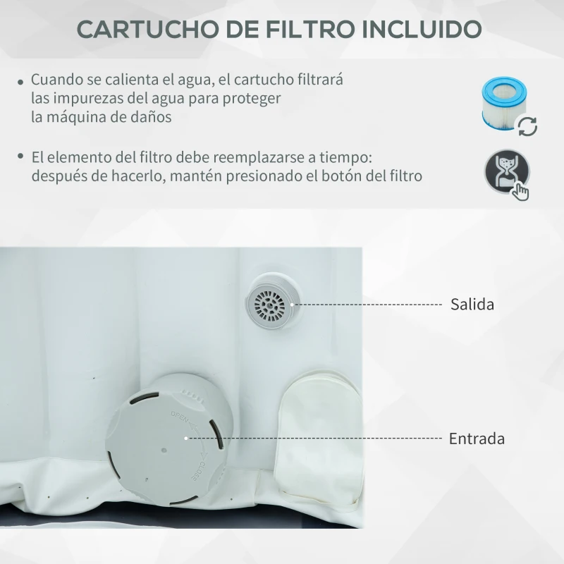 Outsunny Spa Hinchable Redondo para 4 Personas 950L Ø195x68 cm con 108 Chorros de Masaje Control remoto Azul