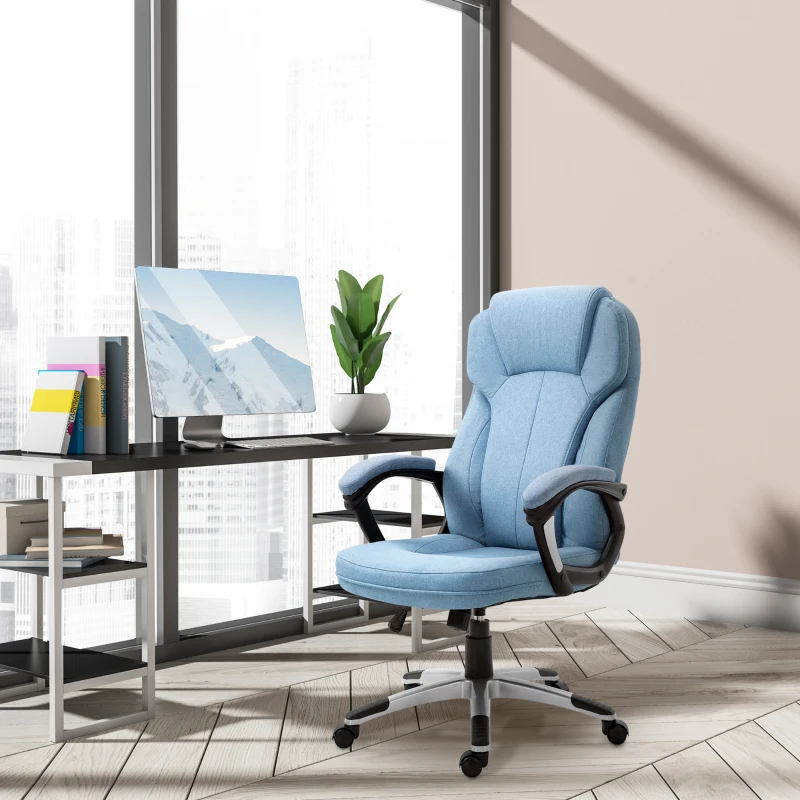 Vinsetto® kantoorstoel computerstoel draaistoel in hoogte verstelbaar kantelfunctie lichtblauw linnen 66 x 75 x 110–120 cm | Aosom.de