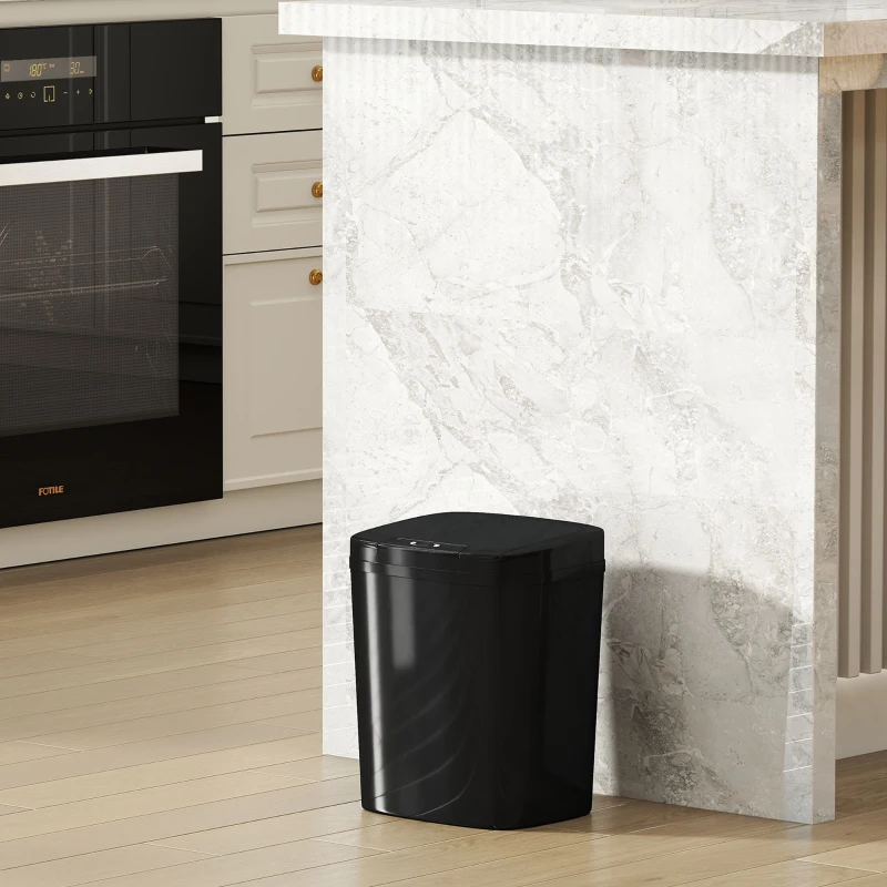 HOMCOM Cubo de Basura Cocina Automático 15 L con Sensor Infrarrojo y Modo Manual Anillo de Retención Antihuellas Negro