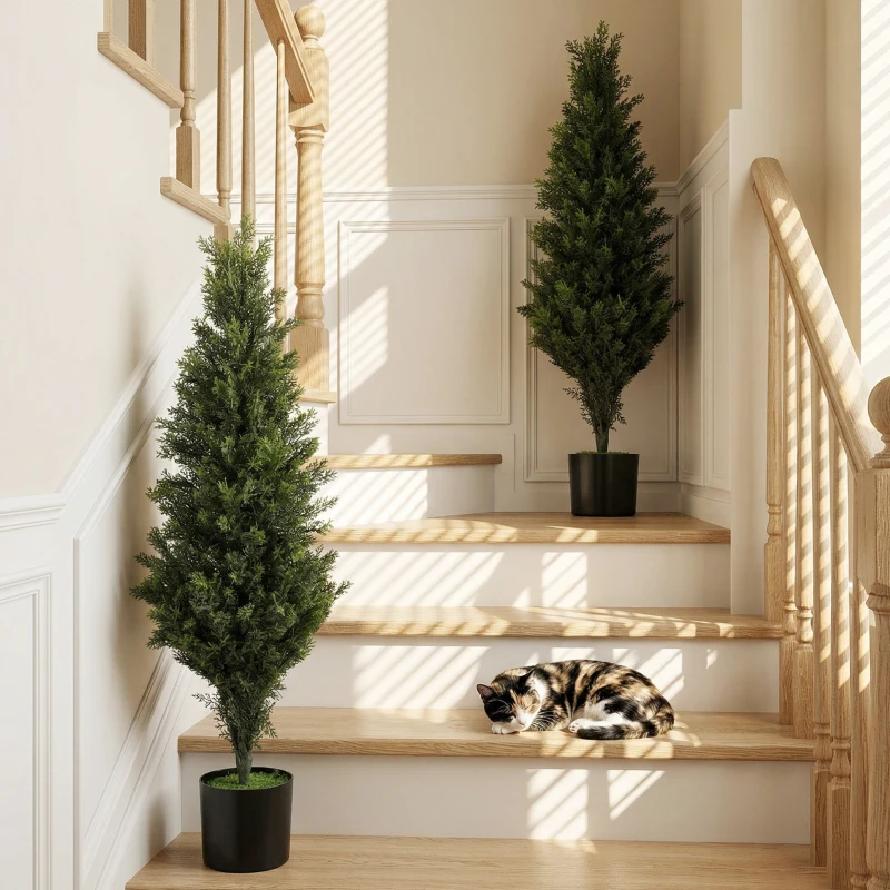 HOMCOM Conjunto de 2 Plantas Artificiais de Cipreste 90 cm para Interior e Exterior com Vaso, 564 Folhas, Casa, Escritório, Jardim, Verde
