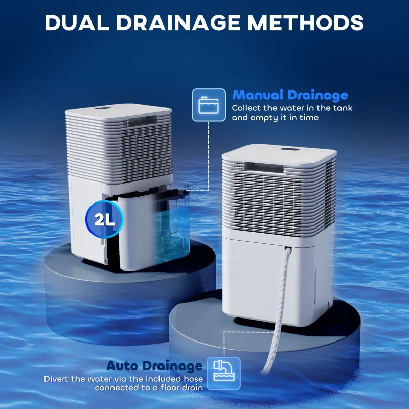 HOMCOM 12L/Day Dehumidifier with 2L Water Tank, Laundry Drying, Automatic Humidity Sensor, Electric Portable Dehumidifier with 24H Timer, 3 Modes for Home Damp, Mould and Condensation