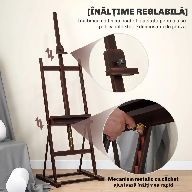 HOMCOM Șevalet pentru Pictori Reglabil din Lemn de Fag cu Compartiment, 53 x 50,5 x 171-230 cm, Caffe