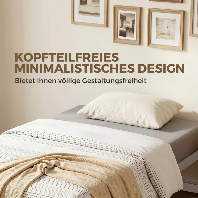 HOMCOM Bedframe met opbergruimte en lattenbodem, 32,5 cm hoog, stil, 200 x 90 cm, wit