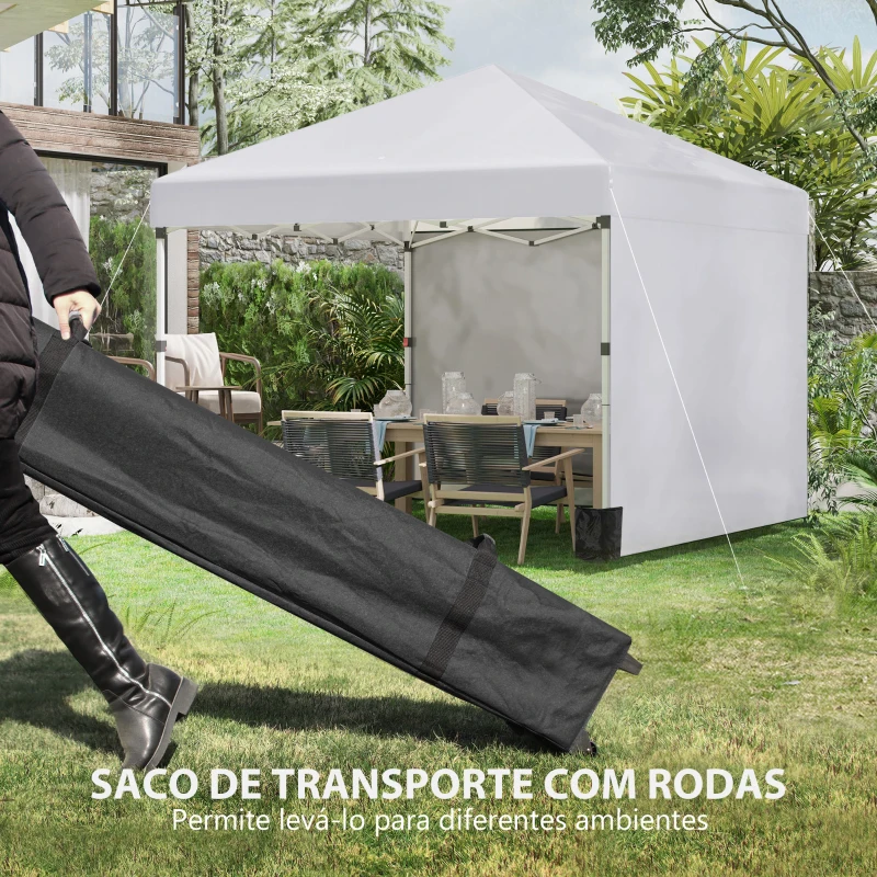 Outsunny Tenda Dobrável Pop-up 297x297x288 cm com 2 Paredes Laterais Anti-UV Altura Ajustável em 3 Níveis e Bolsa de Transporte Branco