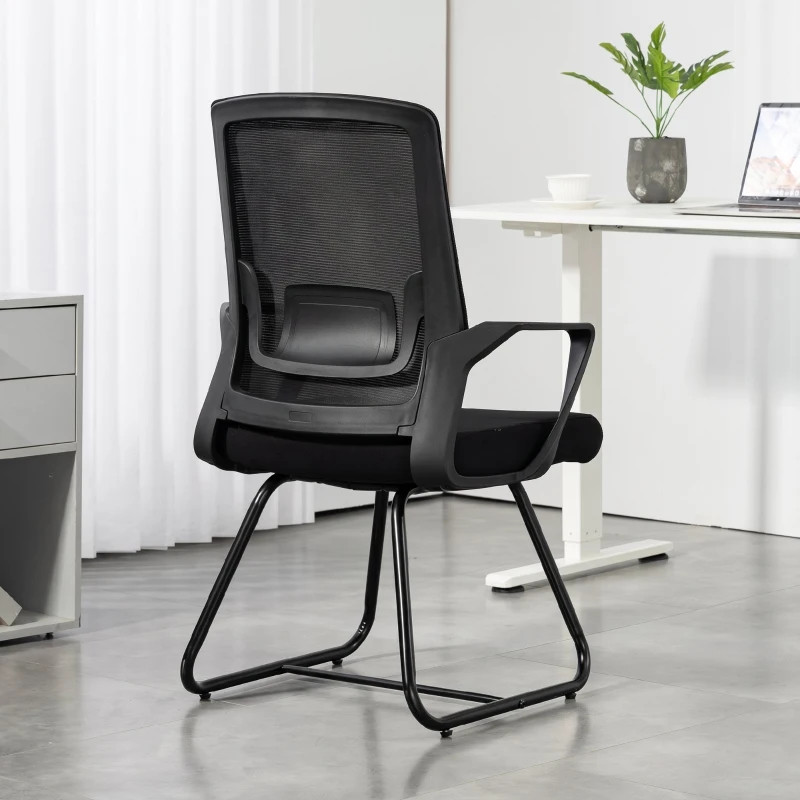 HOMCOM Scaun de birou ergonomic fără roți, cu brațe, pentru sală de așteptare, negru